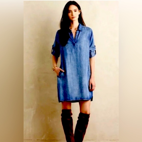 Anthropologie/ Cloth & Stone Chambray Shirt dress XS - Picture 1 of 5